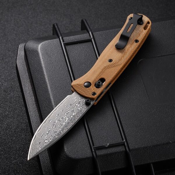Benchmade 535 Bugout Folding knife – Damascus Blade, Linen Micarta Handle