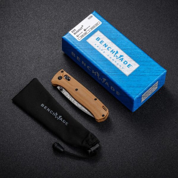Benchmade 535 Bugout Folding knife – Damascus Blade, Linen Micarta Handle