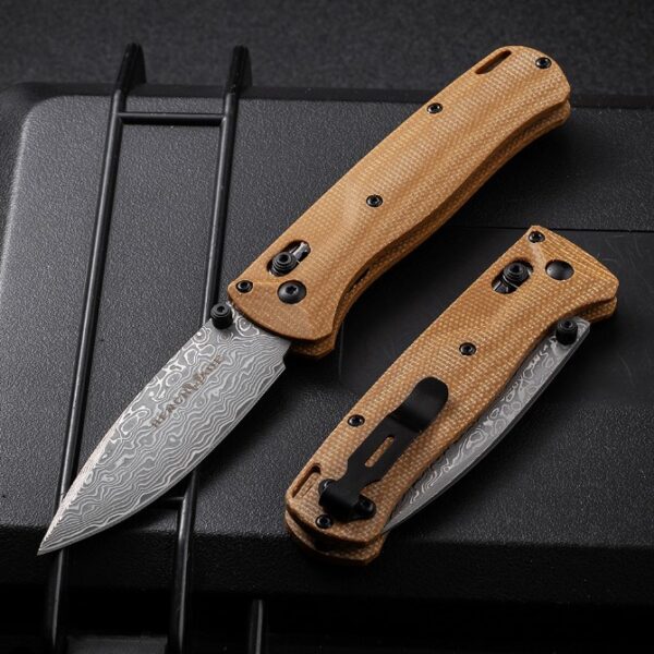 Benchmade 535 Bugout Folding knife – Damascus Blade, Linen Micarta Handle