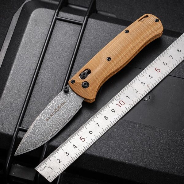 Benchmade 535 Bugout Folding knife – Damascus Blade, Linen Micarta Handle
