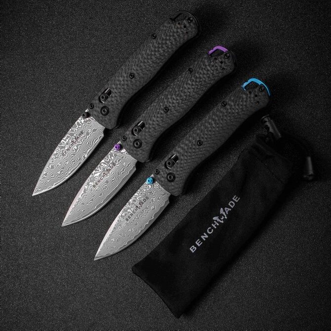 Benchmade 535 3 Bugout – Carbon Fiber Handle, Damascus Blade, blade detail