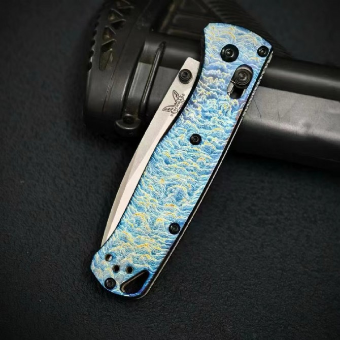 Benchmade 535BK Bugout – Custom Titanium Handle (Lightning Pattern) - Image 7