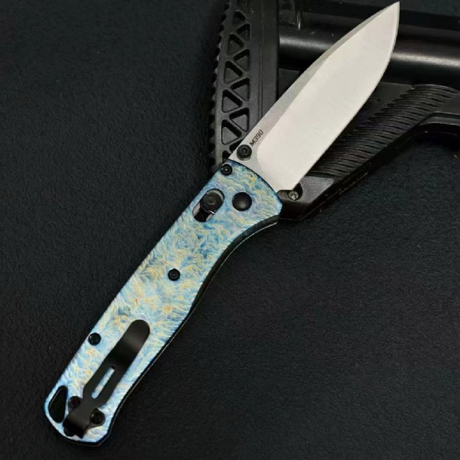Benchmade 535BK Bugout – Custom Titanium Handle (Lightning Pattern) - Image 9
