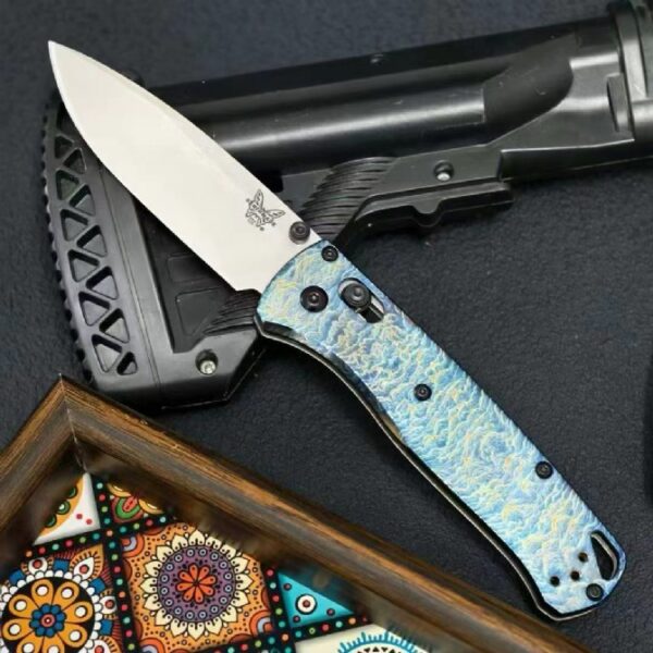 Benchmade 535BK Bugout – Custom Titanium Handle (Lightning Pattern)