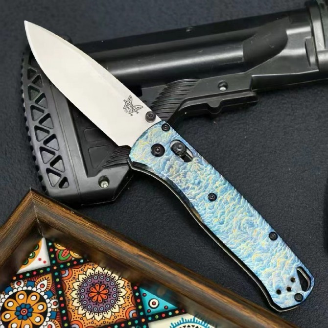 Benchmade 535BK Bugout – Custom Titanium Handle (Lightning Pattern) - Image 5