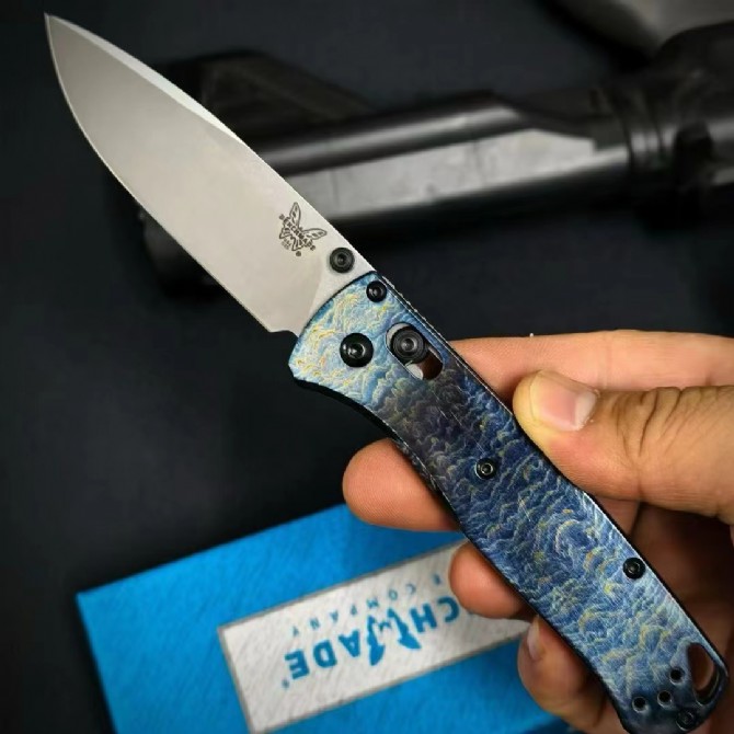 Benchmade 535BK Bugout – Custom Titanium Handle (Lightning Pattern) - Image 3
