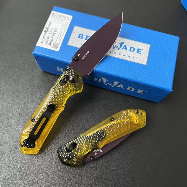 Benchmade 565PL-2501 Mini Freek – Hammered Blade, Clear PEI Handle