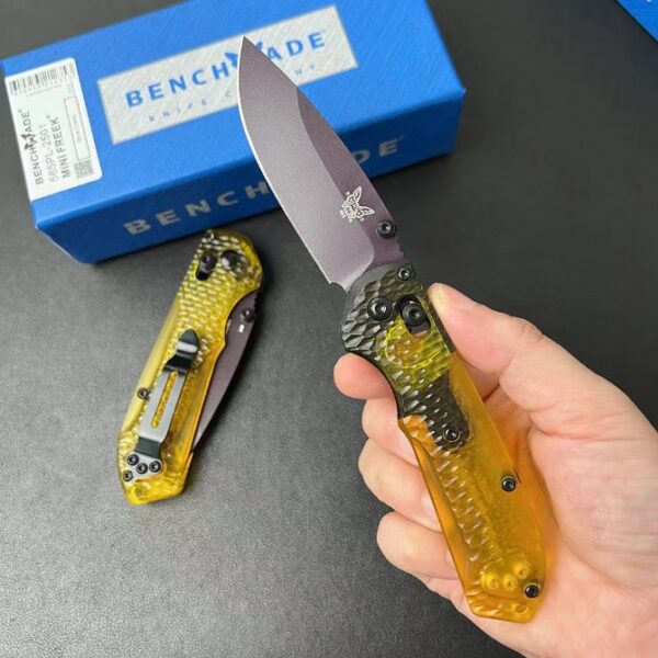 Benchmade 565PL-2501 Mini Freek – Hammered Blade, Clear PEI Handle