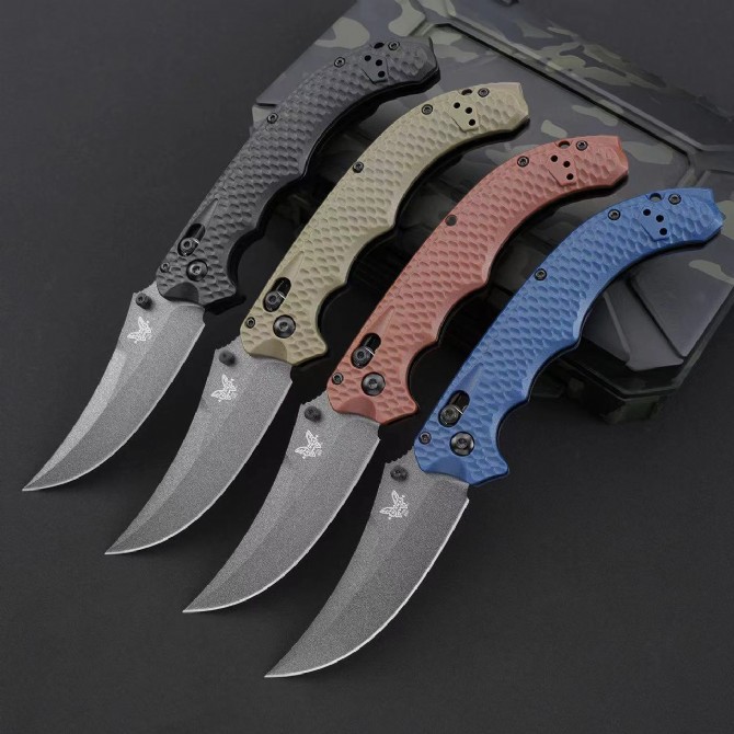 Benchmade 865 Mini Bedlam Tactical Folding Knife – G10 Handle, four color variants, full knife view