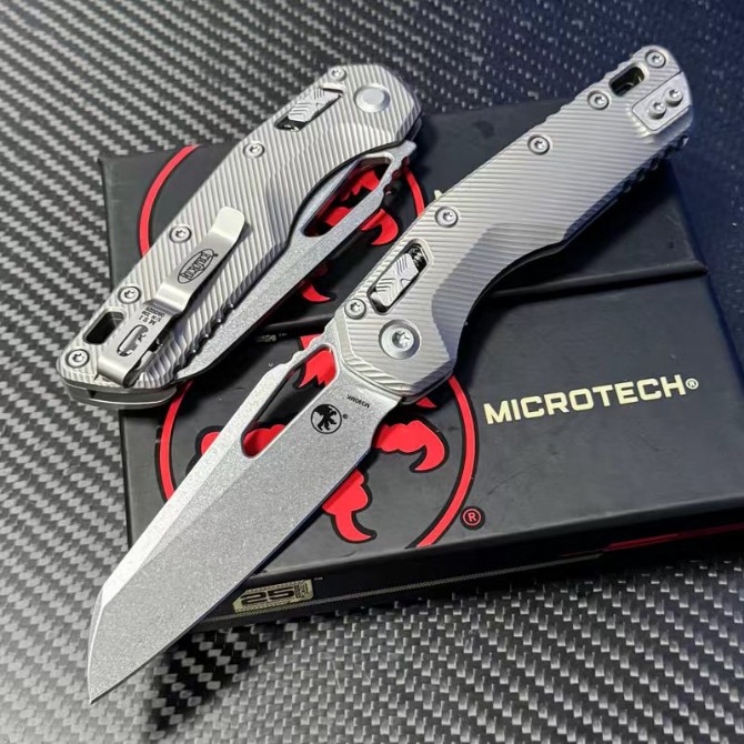 Microtech MSI Folding Knife – Titanium Handle, full knife front view