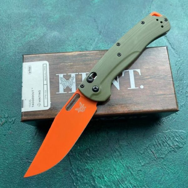 Benchmade 15535 Bugout – Green G10 Handle, Orange Blade