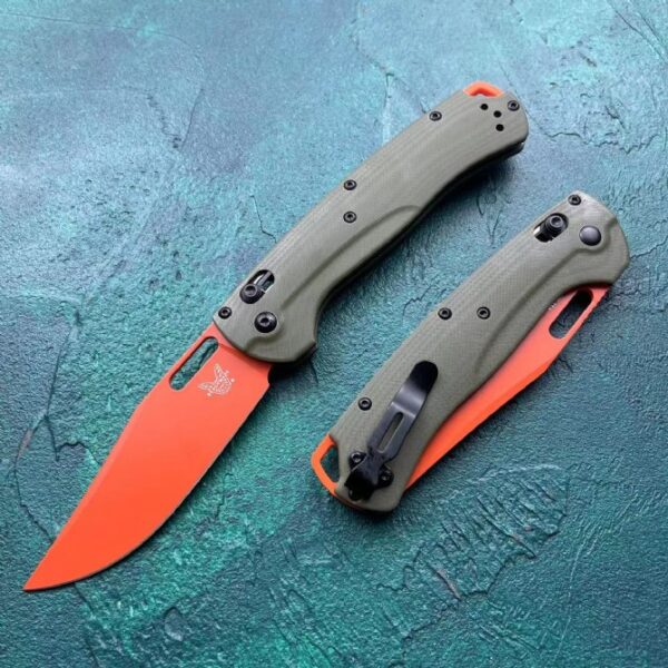 Benchmade 15535 Bugout – Green G10 Handle, Orange Blade