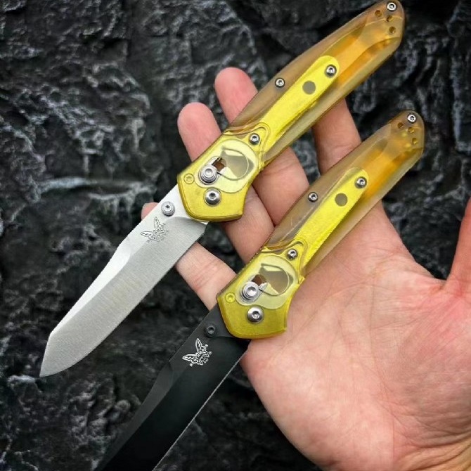 Benchmade 940 osborne folding knife custom clear handle axis lock two variants full view