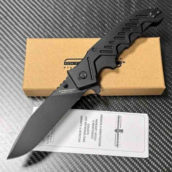 Full view of the Extrema Ratio Glauca G1 folding knife with black handle