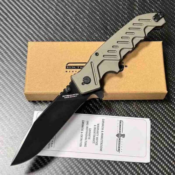 Full view of the Extrema Ratio Glauca G1 folding knife with yellow handle