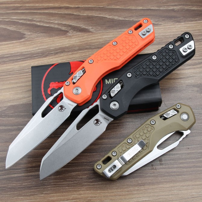 Front view of the Microtech MSI folding knife featuring a polymer FRN handle