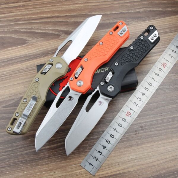 Microtech MSI folding knife with polymer FRN handle shown with dimensions