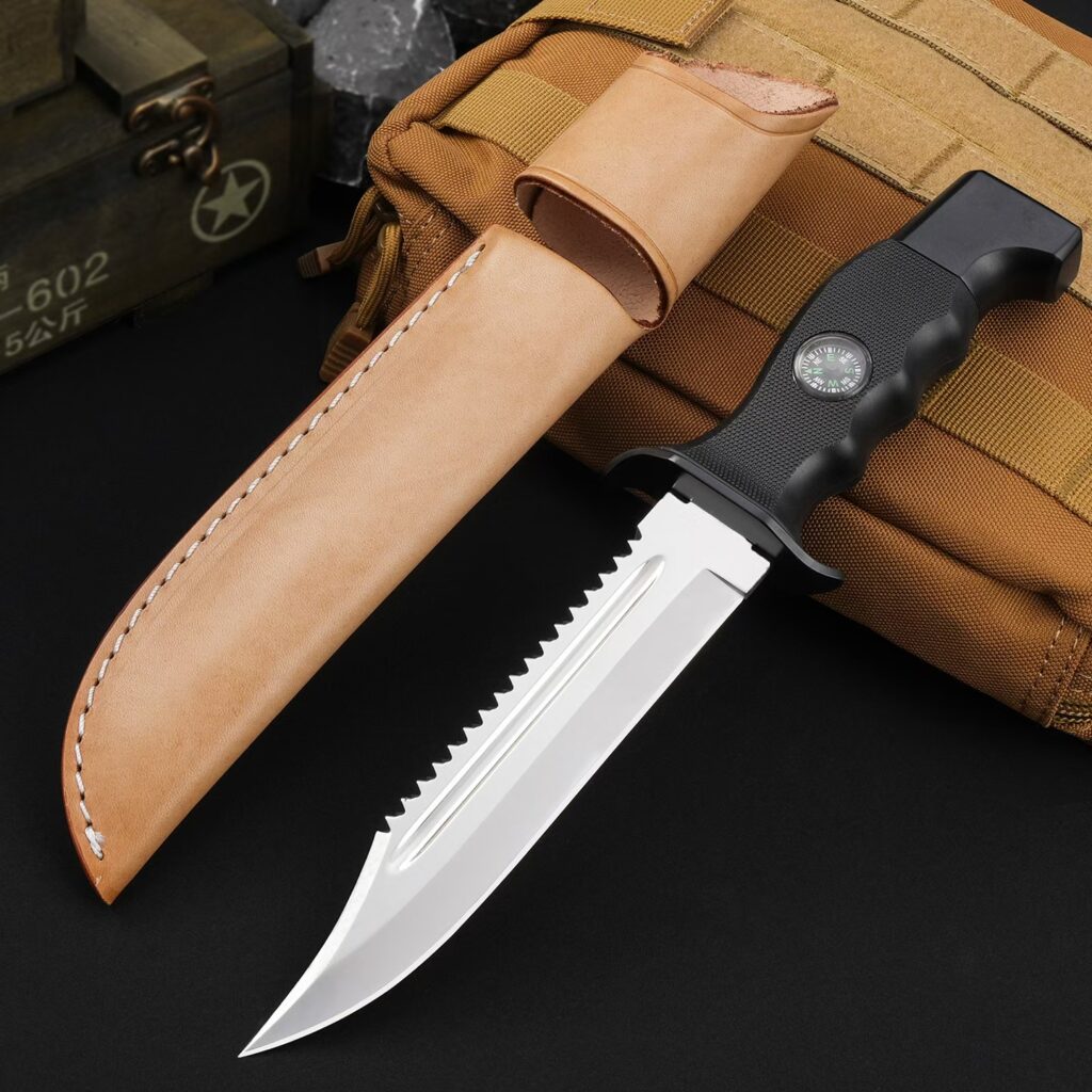 Front view of Chinese Snow Leopard Commando Unit–style armed police combat fixed blade knife with tactical sheath