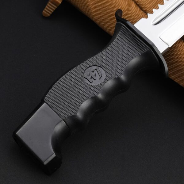 Handle close-up of Chinese Snow Leopard Commando Unit–style armed police combat fixed blade knife