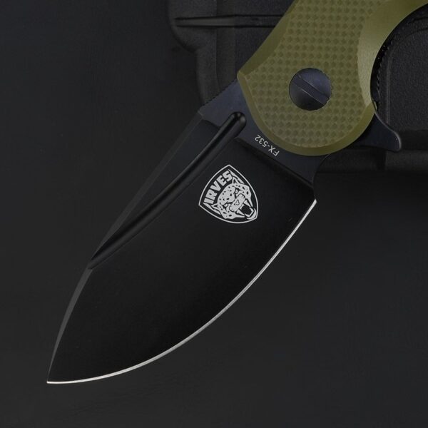 Blade close-up of FOX IRVES FX-532 folding knife with green handle