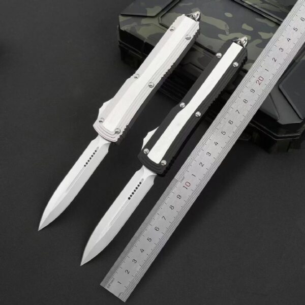 Microtech Dirac Delta OTF Automatic Knife Dual View with Dimensions