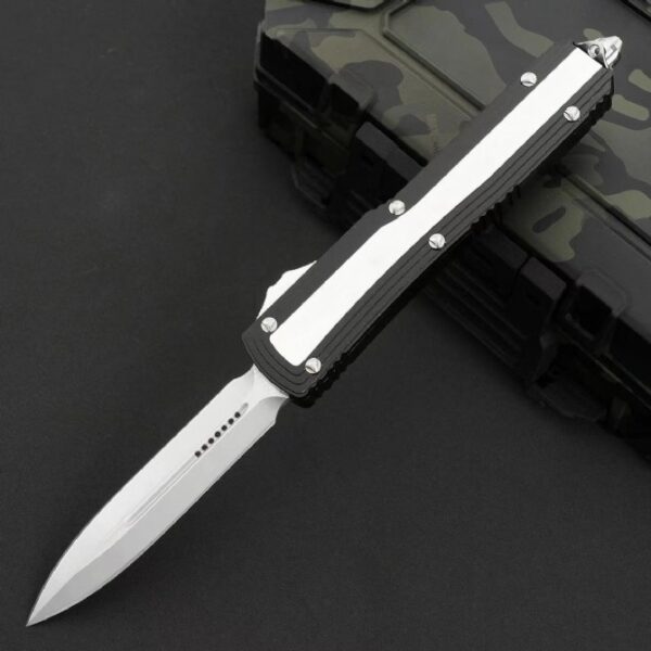Microtech Dirac Delta OTF Knife Black Handle Deployed