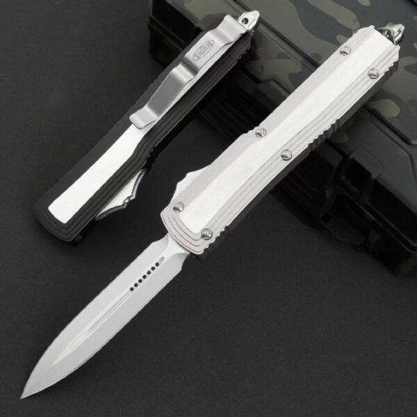 Microtech Dirac Delta OTF Knife White Deployed Black Retracted