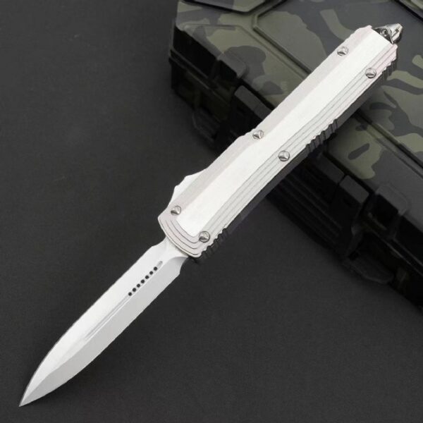Microtech Dirac Delta OTF Knife White Handle Deployed