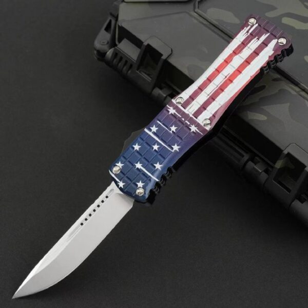 Microtech Hera Single Edge OTF Automatic Knife USA Flag Handle