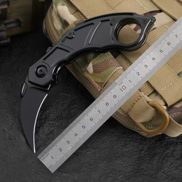 Full view of Quartermaster QSE-14 Murtaugh folding karambit knife showing overall dimensions and blade length