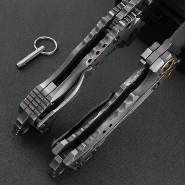 Close-up of the handle scales and construction on Miller Bros T1 Series heavy-duty folding knife