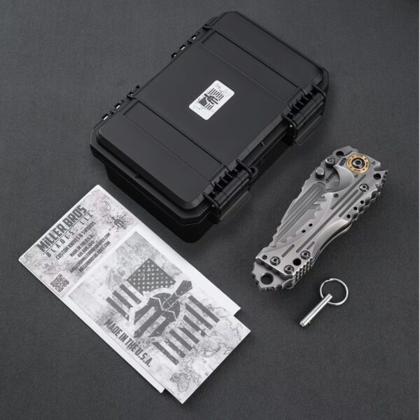 Miller Bros T1 Series heavy-duty tactical folding knife displayed with original packaging