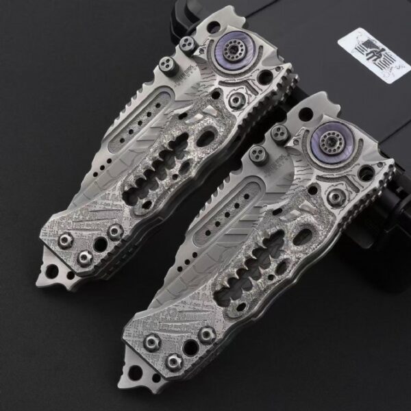 Miller Bros T1 Series Jurassic tactical folding knife displayed in folded position