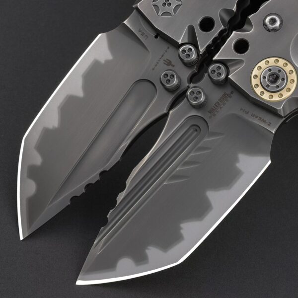 Close-up of the blade on Miller Bros T1 Series Starfleet Edition folding knife
