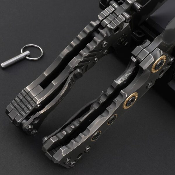 Detailed close-up of the handle scales on Miller Bros T1 Series Starfleet Edition folding knife